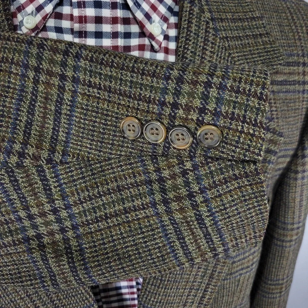 Oscar De‎ La Renta Men's Sport Coat Blazer Two Button Olive Tweed Plaid Wool 44R